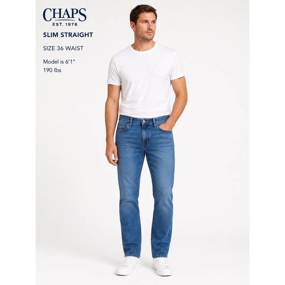 Chaps Jeans Mens 36x32 Blue Slim Straight Leg Stretch Denim Pants‎ Medium Wash